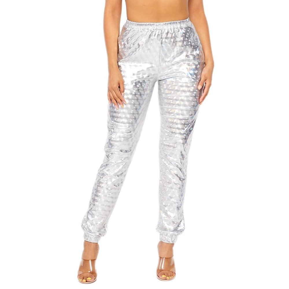 Hot & Delicious - High Frequency Silver Hologram Drawstring Pants